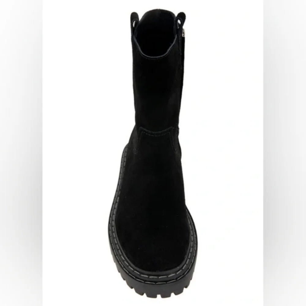 Splendid Adria Sleek Black Genuine Suede Leather Combat Boot Chunky Winter Boots